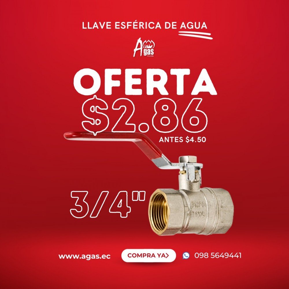 Llave esférica 3/4" para AGUA